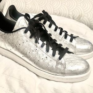 adidas Original Stan Smith Lux Silver Metallic Ostrich Leather size 12